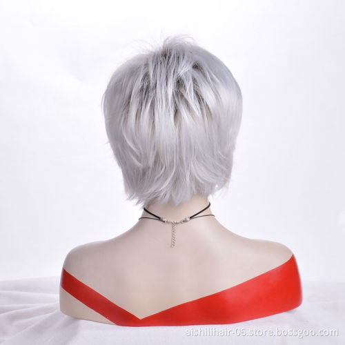 Wholesale Heat Resistant Synthetic Natural Straight Silver White Short Wig Synthetic Hair Wigs For Women